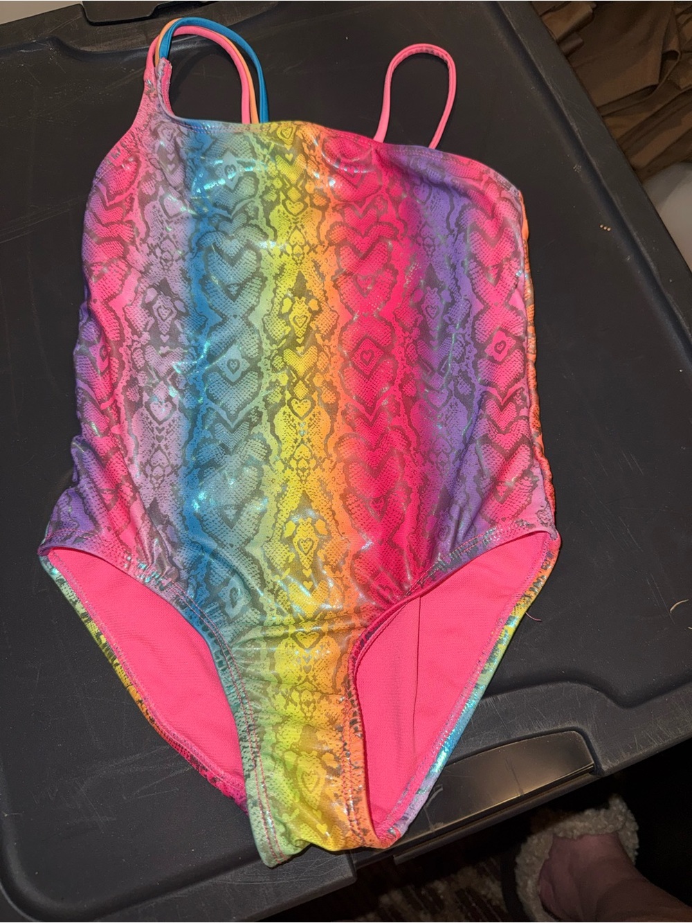 Girls Rainbow Snake-Print One-Piece Swimsuit - Neon Pink Accents